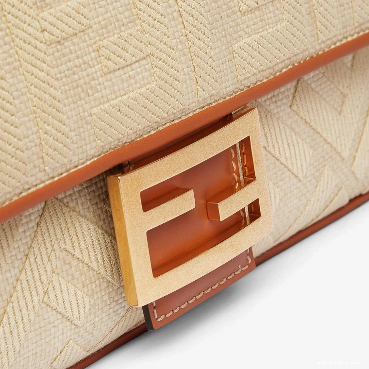 Vintage HOT Fendi Motif FF In Straw Medium Baguette Bag Beige 0805